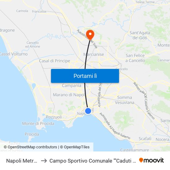 Napoli Metropark to Campo Sportivo Comunale ""Caduti Di Superga"" map