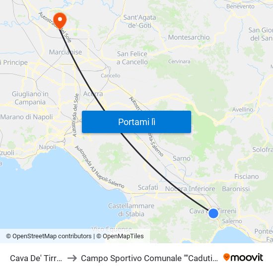 Cava De' Tirreni FS to Campo Sportivo Comunale ""Caduti Di Superga"" map