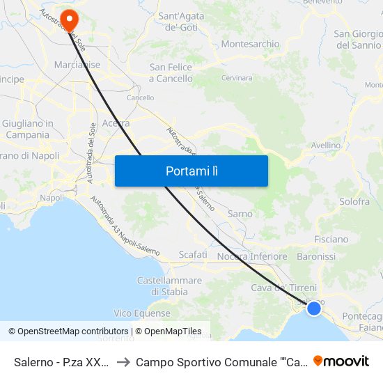 Salerno - P.za XXIV Maggio to Campo Sportivo Comunale ""Caduti Di Superga"" map