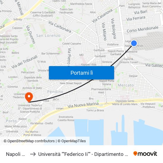 Napoli Centrale to Università ""Federico Ii"" - Dipartimento Di Scienze Politiche (Disp) map