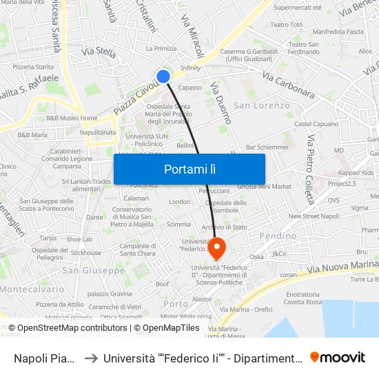 Napoli Piazza Cavour to Università ""Federico Ii"" - Dipartimento Di Scienze Politiche (Disp) map