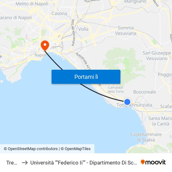 Trecase to Università ""Federico Ii"" - Dipartimento Di Scienze Politiche (Disp) map