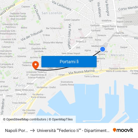 Napoli Porta Nolana to Università ""Federico Ii"" - Dipartimento Di Scienze Politiche (Disp) map