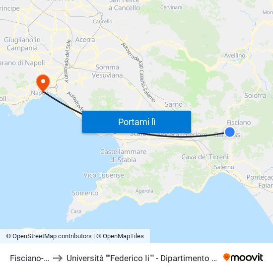 Fisciano-Lancusi to Università ""Federico Ii"" - Dipartimento Di Scienze Politiche (Disp) map