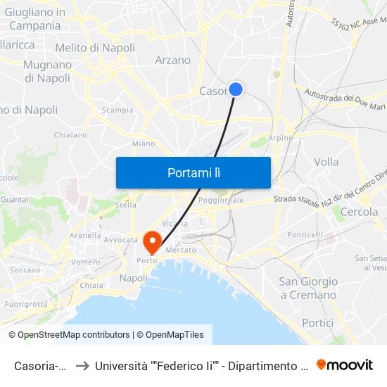 Casoria-Afragola to Università ""Federico Ii"" - Dipartimento Di Scienze Politiche (Disp) map