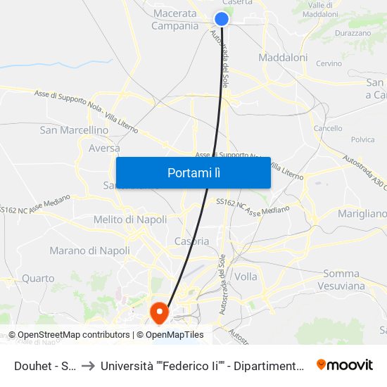 Douhet - Santagata to Università ""Federico Ii"" - Dipartimento Di Scienze Politiche (Disp) map