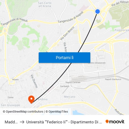 Maddalena to Università ""Federico Ii"" - Dipartimento Di Scienze Politiche (Disp) map