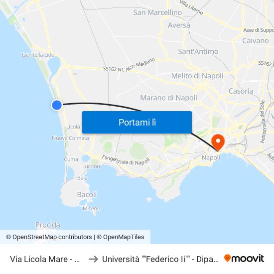 Via Licola Mare - Rif. Lido Del Carabiniere to Università ""Federico Ii"" - Dipartimento Di Scienze Politiche (Disp) map