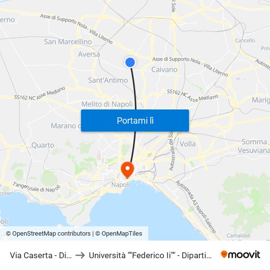 Via Caserta - Di Fronte Cimitero to Università ""Federico Ii"" - Dipartimento Di Scienze Politiche (Disp) map