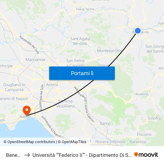 Benevento to Università ""Federico Ii"" - Dipartimento Di Scienze Politiche (Disp) map