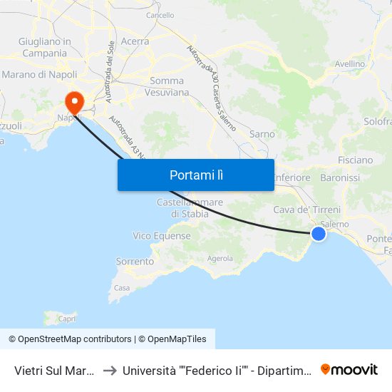 Vietri Sul Mare (Stazione Fs) to Università ""Federico Ii"" - Dipartimento Di Scienze Politiche (Disp) map