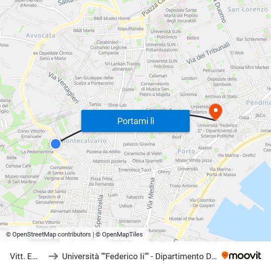 Vitt. Emanuele to Università ""Federico Ii"" - Dipartimento Di Scienze Politiche (Disp) map