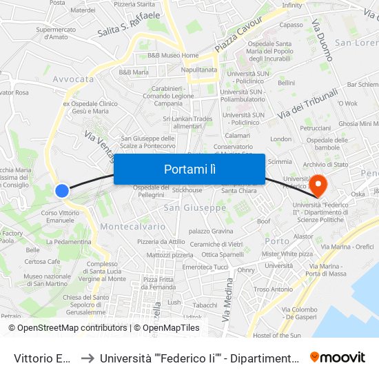 Vittorio Emanuele II to Università ""Federico Ii"" - Dipartimento Di Scienze Politiche (Disp) map