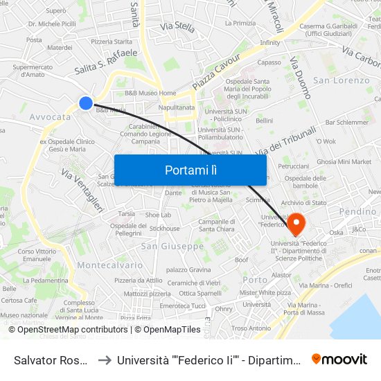 Salvator Rosa - Pontecorvo to Università ""Federico Ii"" - Dipartimento Di Scienze Politiche (Disp) map