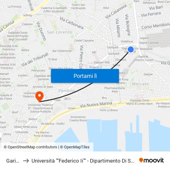 Garibaldi to Università ""Federico Ii"" - Dipartimento Di Scienze Politiche (Disp) map