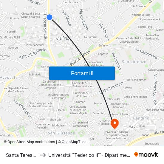 Santa Teresa Degli Scalzi to Università ""Federico Ii"" - Dipartimento Di Scienze Politiche (Disp) map