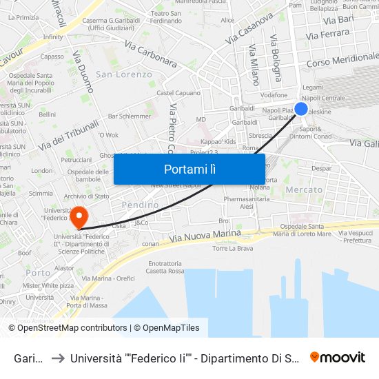 Garibaldi to Università ""Federico Ii"" - Dipartimento Di Scienze Politiche (Disp) map