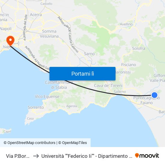 Via P.Borsellino, 6 to Università ""Federico Ii"" - Dipartimento Di Scienze Politiche (Disp) map