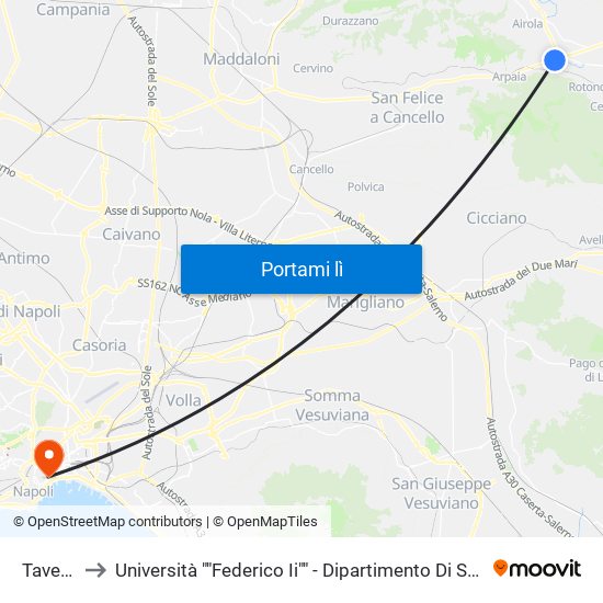 Tavernola to Università ""Federico Ii"" - Dipartimento Di Scienze Politiche (Disp) map