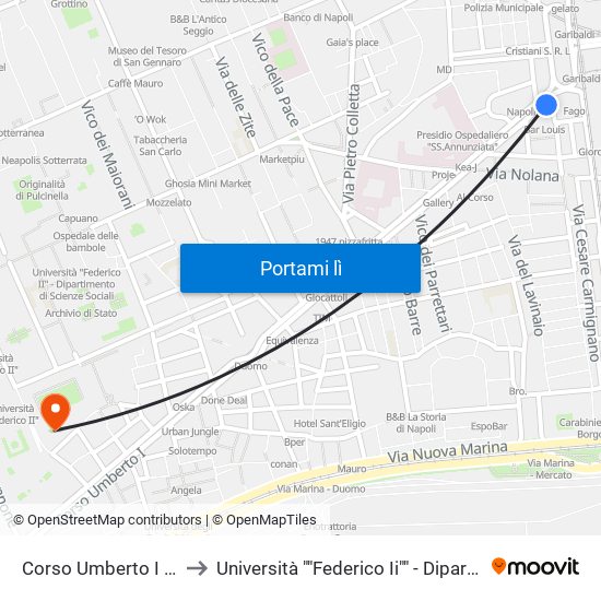 Corso Umberto I - Farmacia Cozzolino to Università ""Federico Ii"" - Dipartimento Di Scienze Politiche (Disp) map