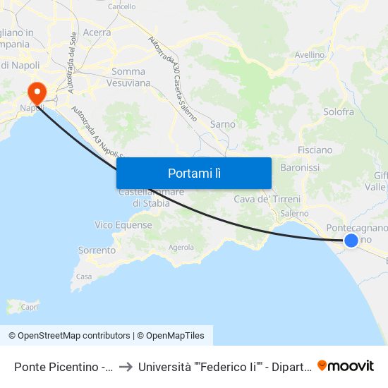 Ponte Picentino - Ingr. Pontecagnano to Università ""Federico Ii"" - Dipartimento Di Scienze Politiche (Disp) map