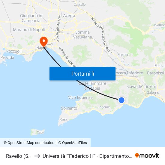 Ravello (Sambuco) to Università ""Federico Ii"" - Dipartimento Di Scienze Politiche (Disp) map