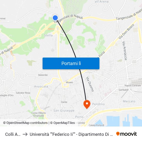 Colli Aminei to Università ""Federico Ii"" - Dipartimento Di Scienze Politiche (Disp) map