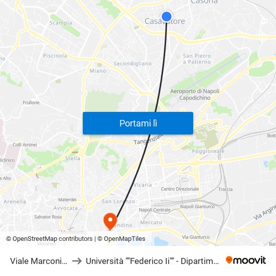 Viale Marconi - Rif. Ina Casa to Università ""Federico Ii"" - Dipartimento Di Scienze Politiche (Disp) map