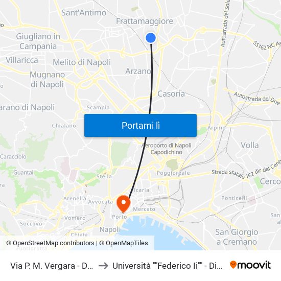 Via P. M. Vergara - Dopo Incrocio Con Via Milano to Università ""Federico Ii"" - Dipartimento Di Scienze Politiche (Disp) map