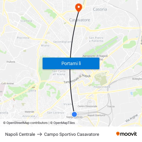 Napoli Centrale to Campo Sportivo Casavatore map