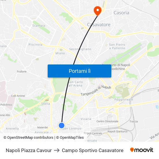 Napoli Piazza Cavour to Campo Sportivo Casavatore map