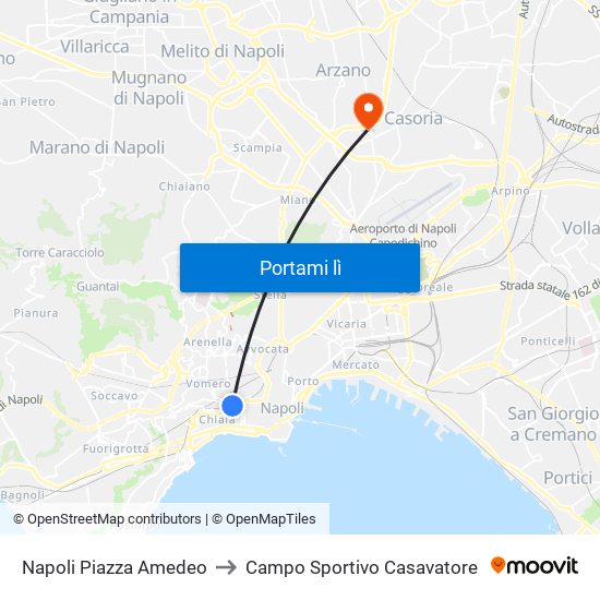 Napoli Piazza Amedeo to Campo Sportivo Casavatore map