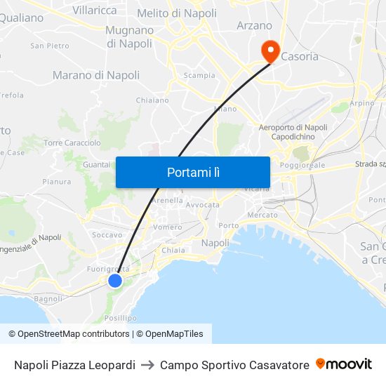 Napoli Piazza Leopardi to Campo Sportivo Casavatore map