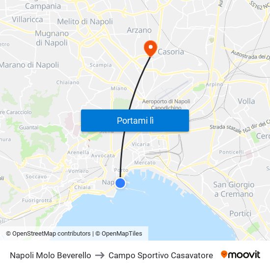 Napoli Molo Beverello to Campo Sportivo Casavatore map
