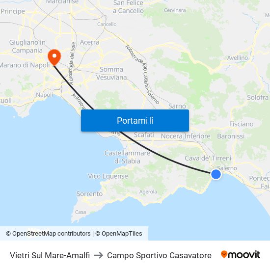 Vietri Sul Mare-Amalfi to Campo Sportivo Casavatore map