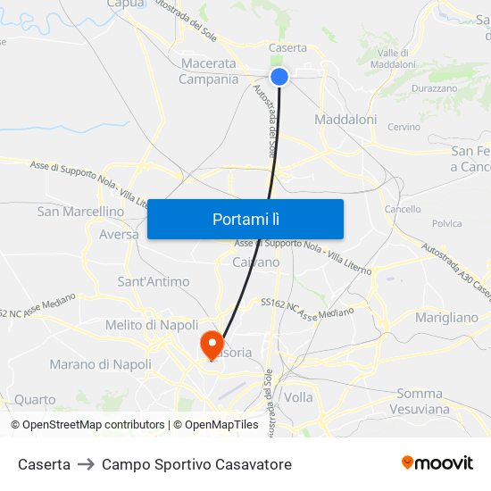 Caserta to Campo Sportivo Casavatore map
