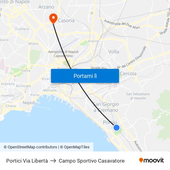 Portici Via Libertà to Campo Sportivo Casavatore map