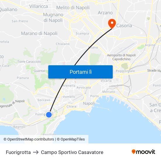 Fuorigrotta to Campo Sportivo Casavatore map