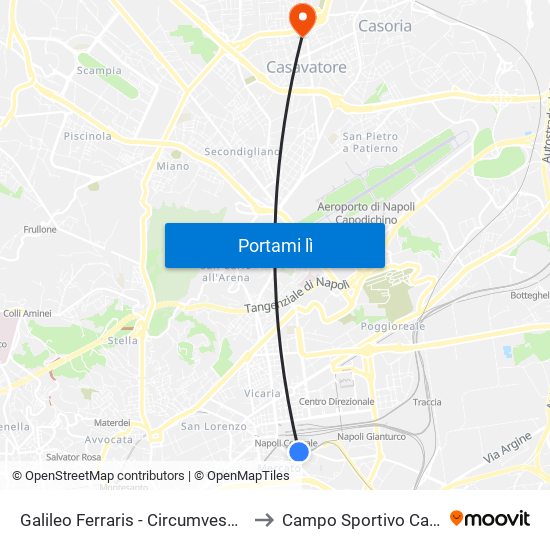 Galileo Ferraris - Circumvesuviana E.A.V. to Campo Sportivo Casavatore map