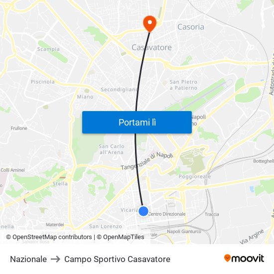 Nazionale to Campo Sportivo Casavatore map