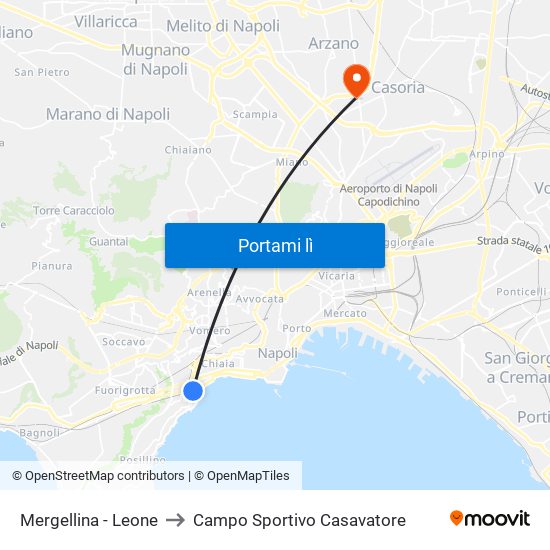 Mergellina - Leone to Campo Sportivo Casavatore map