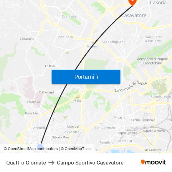 Quattro Giornate to Campo Sportivo Casavatore map