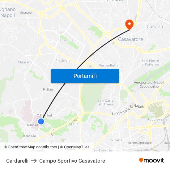 Cardarelli to Campo Sportivo Casavatore map
