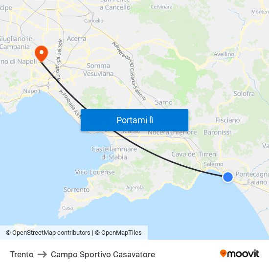Trento to Campo Sportivo Casavatore map