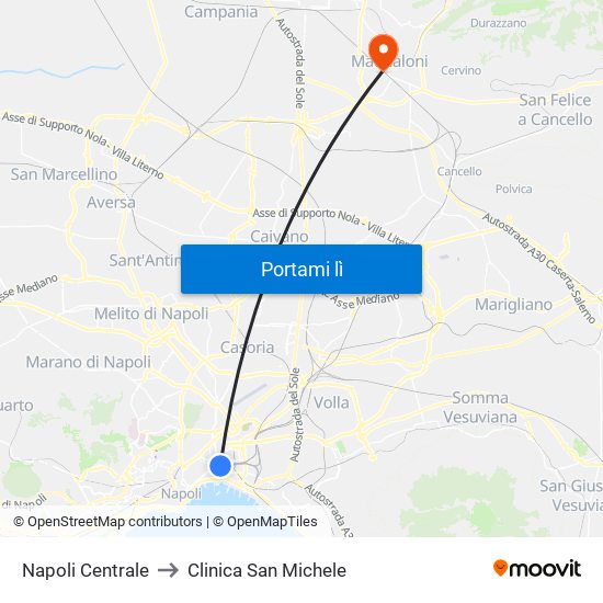 Napoli Centrale to Clinica San Michele map
