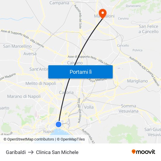 Garibaldi to Clinica San Michele map