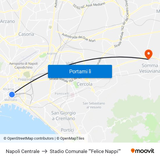 Napoli Centrale to Stadio Comunale ""Felice Nappi"" map