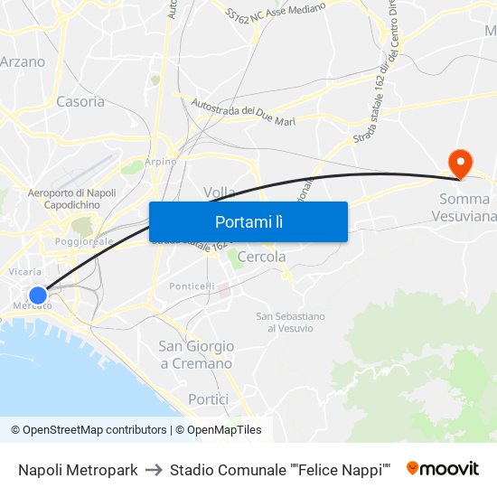 Napoli Metropark to Stadio Comunale ""Felice Nappi"" map