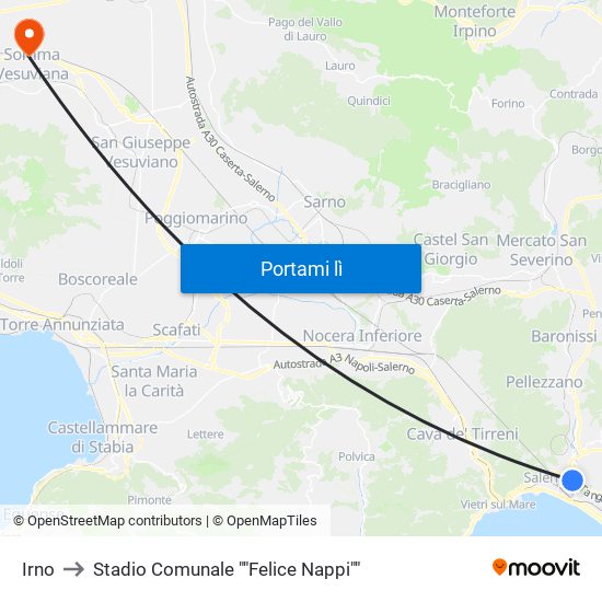 Irno to Stadio Comunale ""Felice Nappi"" map