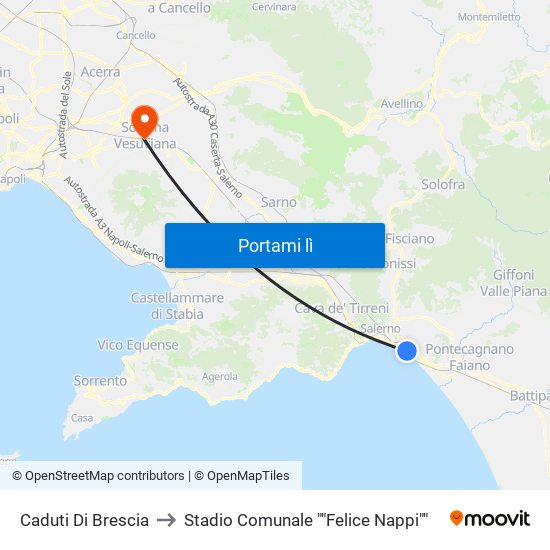 Caduti Di Brescia to Stadio Comunale ""Felice Nappi"" map